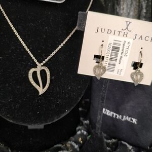 Judith Jack Sterling Silver Marcasite Heart Necklace and Earrings Set!